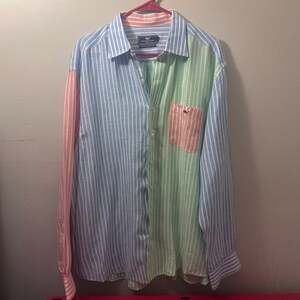 Vineyard Vines Classic Fit Tucker Shirt 100% Linen Colorblock Striped
